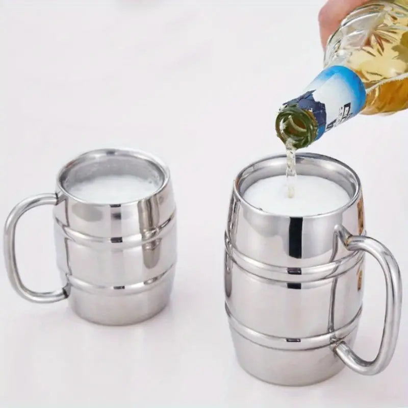 Conjunto de Canecas de Cerveja em Aço Inoxidável - 260Ml/320Ml/450Ml, Caneca Térmica com Alça para Camping ao Ar Livre & Uso Doméstico