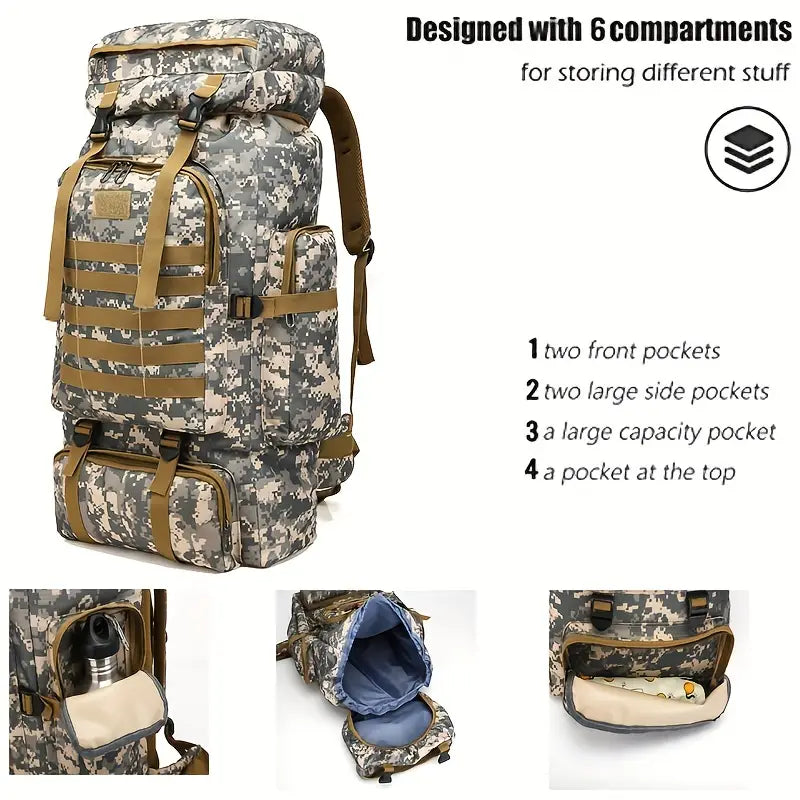 Mochila Esportiva Para Atividades Ao Ar Livre, Mochila De Grande Capacidade Para Caminhadas, Mochila Camuflada Para Acampamentos E Aventura