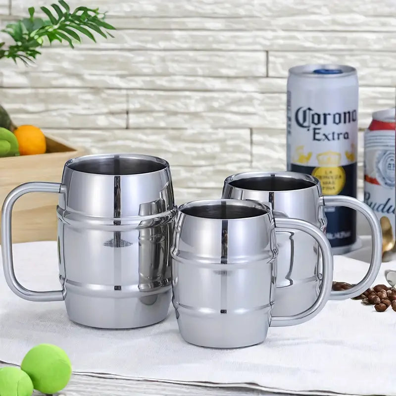 Conjunto de Canecas de Cerveja em Aço Inoxidável - 260Ml/320Ml/450Ml, Caneca Térmica com Alça para Camping ao Ar Livre & Uso Doméstico