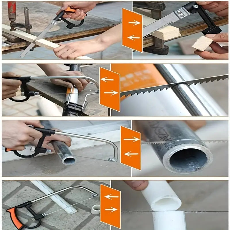 Conjunto de serras de arco, serra de aço de 30.48 cm com lâminas de serra substituíveis e esquadro de metal, 3 peças de serras manuais (serra de arco, mini serra) para madeira, kit de serra manual universal com caixa de ferramentas de múltiplas lâminas