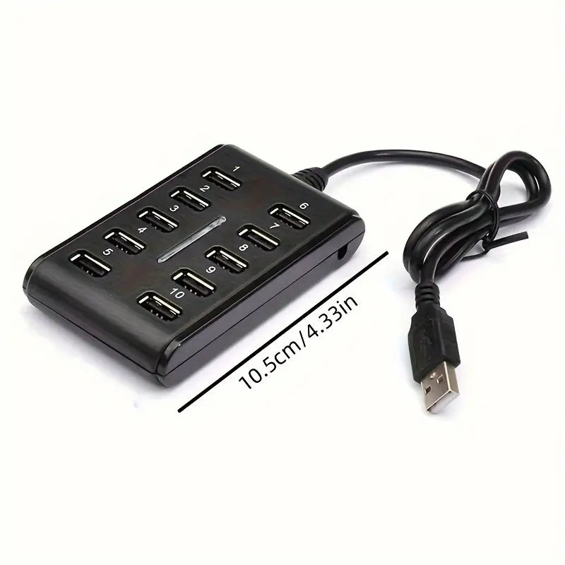 Hub USB compacto de 10 portas com interruptor - Durável, portátil e perfeito para carregar no escritório ou em casa