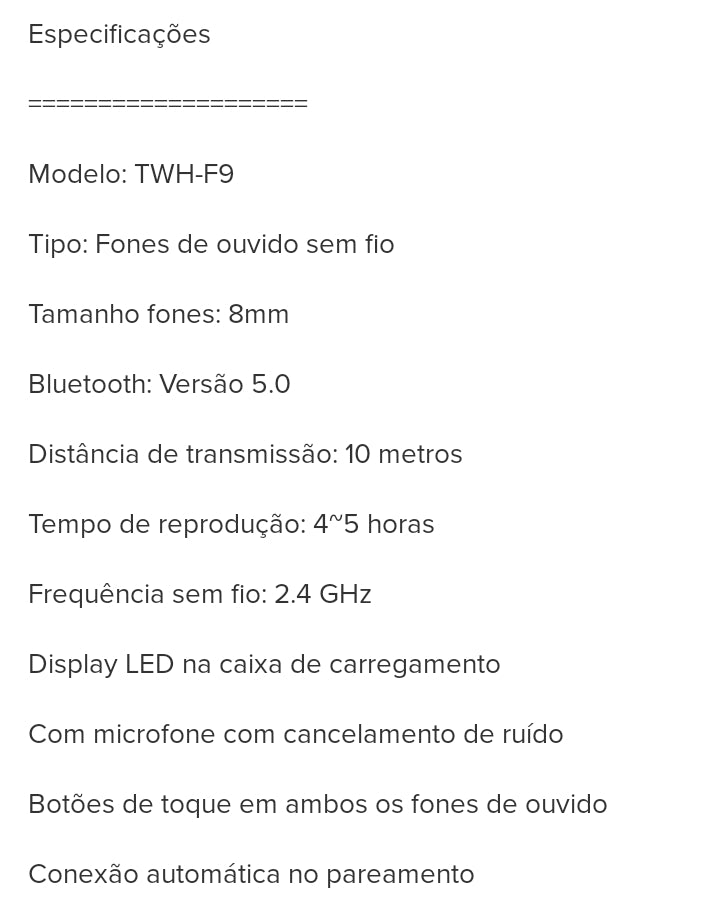 Fone de ouvido in-ear sem fio bluetooth F9-5 TWS VOHZ