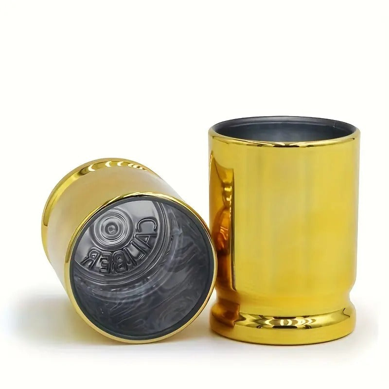 Conjunto Copos Dourados Novos, Em Formato De Bala De Calibre 50, Feitos De Plástico, Com Capacidade De 3oz/90ml, Perfeitos Para Uso Em Lazer Clubes, Restaurantes E Em Casa Com Os Amigos.