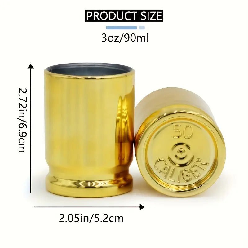 Conjunto Copos Dourados Novos, Em Formato De Bala De Calibre 50, Feitos De Plástico, Com Capacidade De 3oz/90ml, Perfeitos Para Uso Em Lazer Clubes, Restaurantes E Em Casa Com Os Amigos.