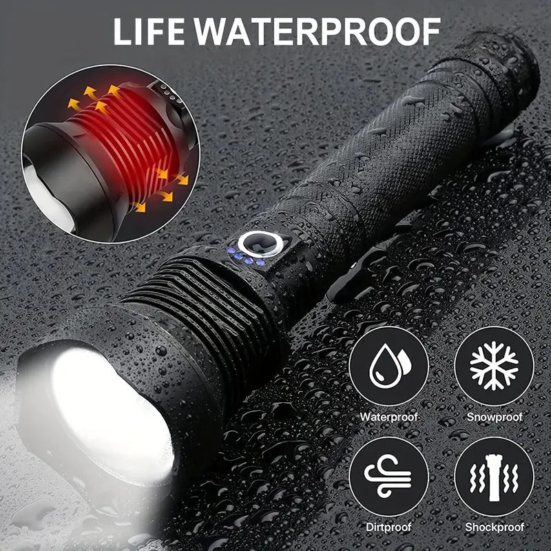 Lanterna LED Recarregável De Alta Potência, XHP70 Lanterna Tática Com Zoom, À Prova D'água De Nível Militar, Patrulha Ao Ar Livre Excelente Para Caça e Pesca.