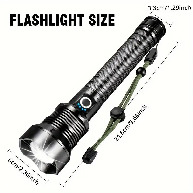 Lanterna LED Recarregável De Alta Potência, XHP70 Lanterna Tática Com Zoom, À Prova D'água De Nível Militar, Patrulha Ao Ar Livre Excelente Para Caça e Pesca.