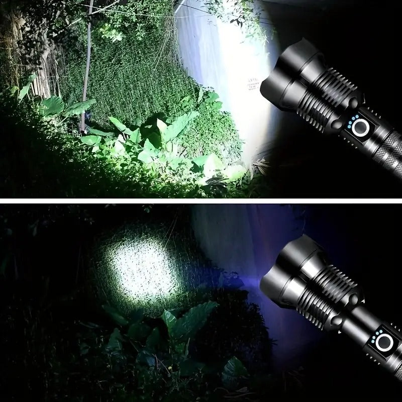 Lanterna LED Recarregável De Alta Potência, XHP70 Lanterna Tática Com Zoom, À Prova D'água De Nível Militar, Patrulha Ao Ar Livre Excelente Para Caça e Pesca.