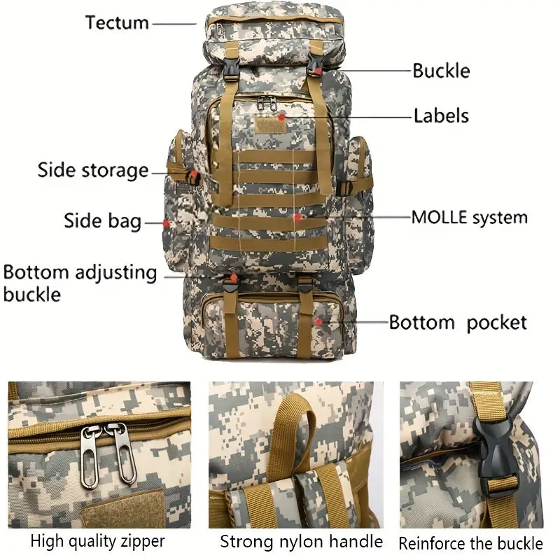 Mochila Esportiva Para Atividades Ao Ar Livre, Mochila De Grande Capacidade Para Caminhadas, Mochila Camuflada Para Acampamentos E Aventura