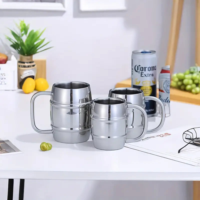 Conjunto de Canecas de Cerveja em Aço Inoxidável - 260Ml/320Ml/450Ml, Caneca Térmica com Alça para Camping ao Ar Livre & Uso Doméstico